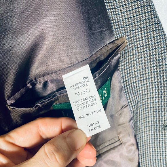 Lauren Ralph Lauren Blazer Mens 42R Brown Blue Wool Houndstooth Sport Coat - Picture 8 of 14